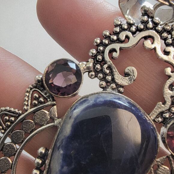 Necklace Pendants Iolite & Amethyst Handmade Jewelry in Sterling Silver Design - Picture 7 of 10
